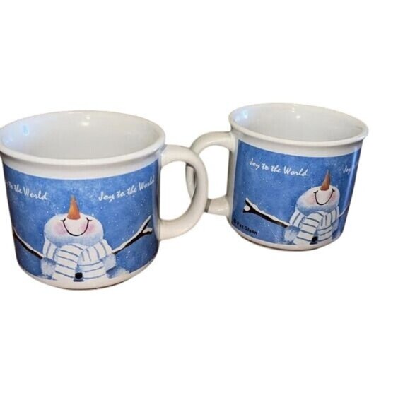 Joy To The World Ceramic Snowman Mugs Set Of 2 By Giftco Inc - Picture 1 of 8